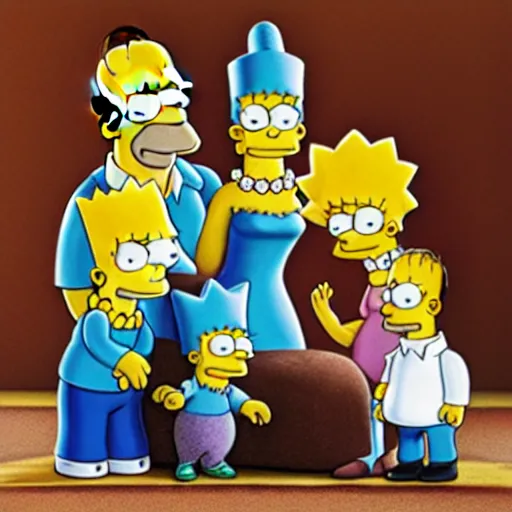 Prompt: the Simpsons family made out of crystal figures