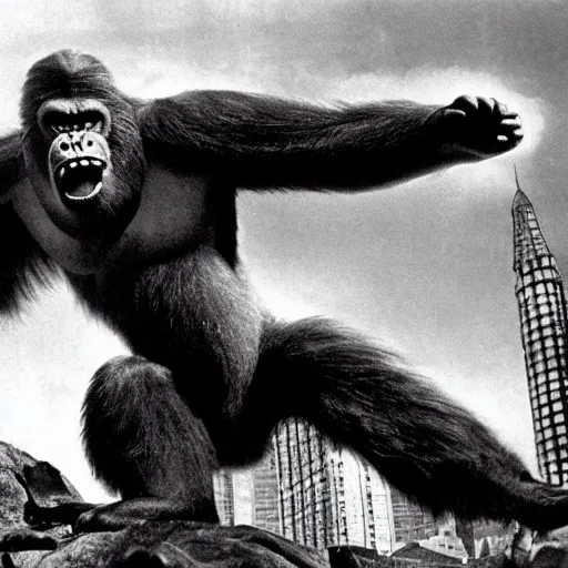 Prompt: a still of king kong in attack of the 5 0 ft. woman ( 1 9 5 8 )