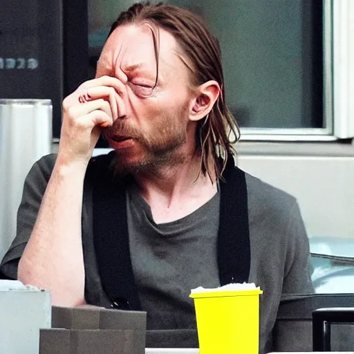 Prompt: thom yorke eating at mcdonalds