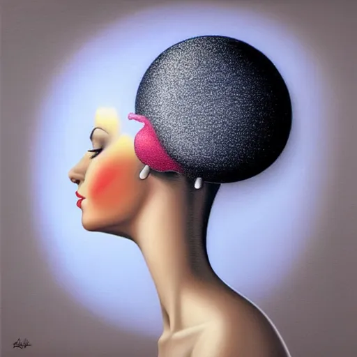 Image similar to airbrush art, an ultrafine detailed painting by rafal olbinski, pop surrealism, minimalist, skeuomorphic, very detailed, behance contest winner, detailed painting, a painting of a woman