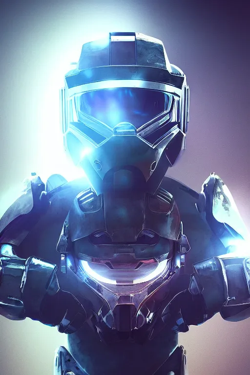 Image similar to robot ninja mask helmet halo master chief radiating a glowing aura global illumination ray tracing hdr fanart arstation by ian pesty and katarzyna da „ bek - chmiel