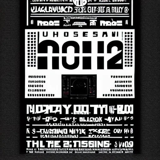 Image similar to black on white graphic poster for a techno party in style of david rudnick, acid, y 2 k