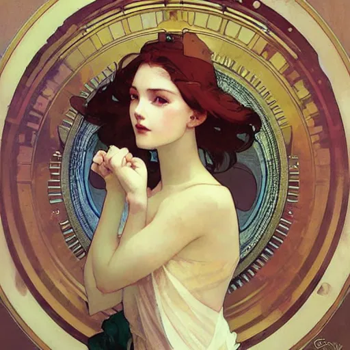 Prompt: egirl!!!!! aesthetic!!!! girl painting by tran nguyen ilya kuvshinov alphonse mucha and greg rutkowski