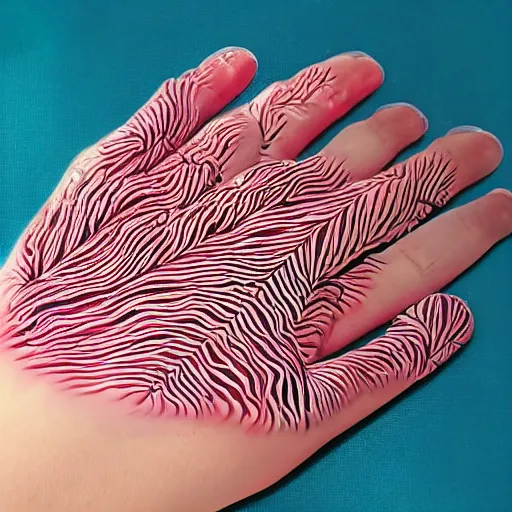 Prompt: reaction diffusion coral pattern hands