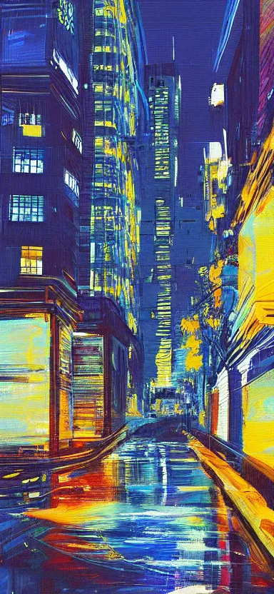 Image similar to “ city at night, covered in paint, digital art ”