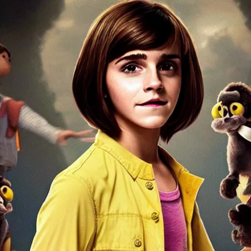 Prompt: Emma Watson as Dora the Explora, cinematic remake