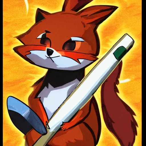 Image similar to a card with a picture of a fox holding a baseball bat, a comic book panel by ken sugimori, official art, poster art, dungeons and dragons, detailed, realistic, trending on artstation