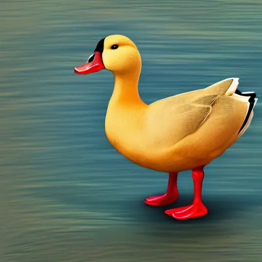 Prompt: photorealistic duck with crabs for feet