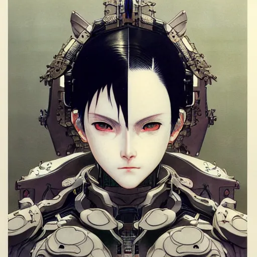 Image similar to prompt : photorealistic cinematic 3 d render of persona portrait soft light painted by takato yamamoto, mecha attributes and armor, inspired by ghost in shell anime, smooth face feature, intricate oil painting, high detail, sharp high detail, manga and anime 1 9 8 0