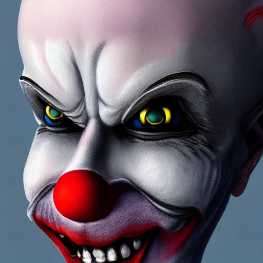 Image similar to close - up of a creepy clown, concept art, digital art, highly detailed