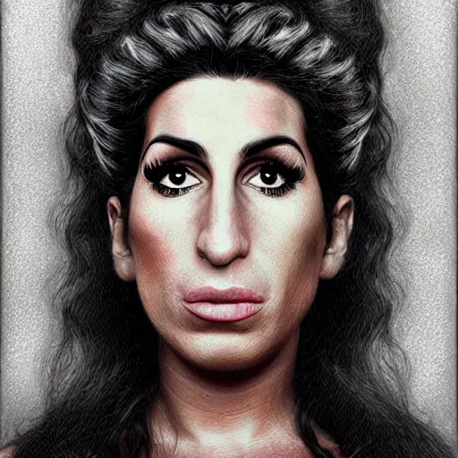 Image similar to Realístic portrait of Amy Winehouse as an old woman in the style of Chuck Close intricate, elegant, highly detailed, digital painting, artstation, smooth, sharp focus, illustration