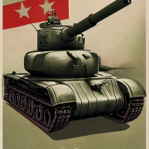 Prompt: M4 Sherman tank poster, 40s style, vintage