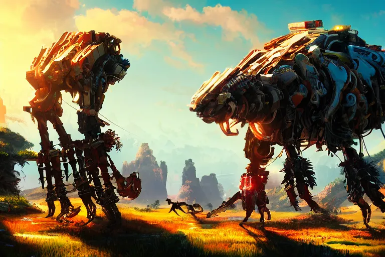 Image similar to bristleback machine mecanical creature robot of horizon forbidden west horizon zero dawn radiating a glowing aura global illumination ray tracing hdr fanart arstation by ian pesty and alena aenami artworks in 4 k