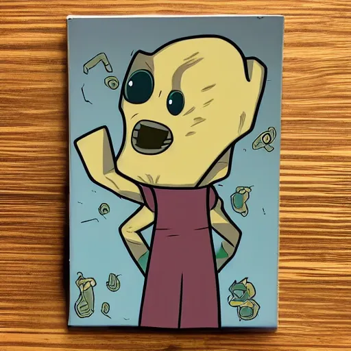 Prompt: Baby Groot, in the style of Adventure Time