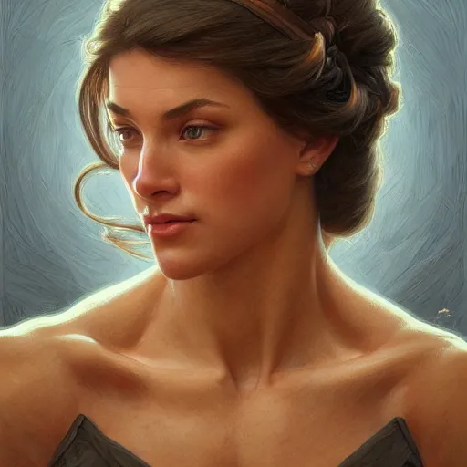 Prompt: portrait of a woman, stallone, schwarzenegger, intricate, elegant, highly detailed, digital painting, artstation, concept art, smooth, sharp focus, illustration, art by artgerm and greg rutkowski and alphonse mucha and william - adolphe bouguereau