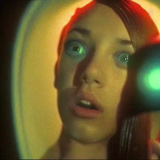 Image similar to movie still of the alien girl, cinematic composition, cinematic light, by david lynch and gaspar noe