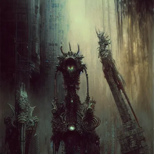 Image similar to cyberpunk nightmare by gustave dore and gustave moreau and beksinski and giger and craig mullins and jeremy mann