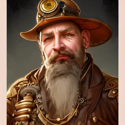 Image similar to Three quarters portrait of a male steampunk dwarf, highly detailed, digital painting, art by Stanley Lau and Artgerm and magali villeneuve and Alphonse Mucha, artstation, octane render, cgsociety