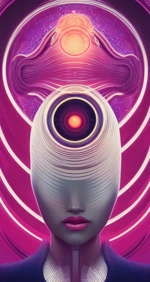 Image similar to art deco close up portait of head surrounded by spheres, like a dream digital painting curvalinear clothing cinematic dramatic fluid lines otherworldly vaporwave interesting details epic composition by artgerm