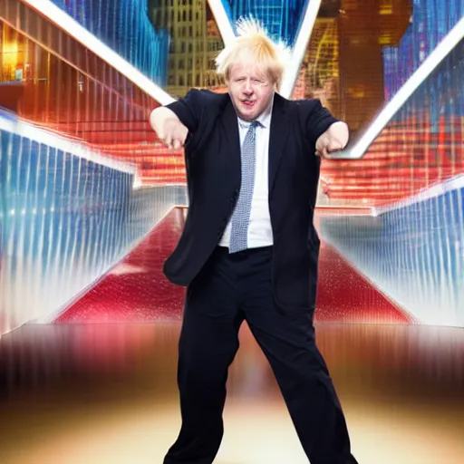 Prompt: boris johnson dancing on americas got talent, 4 k photograph