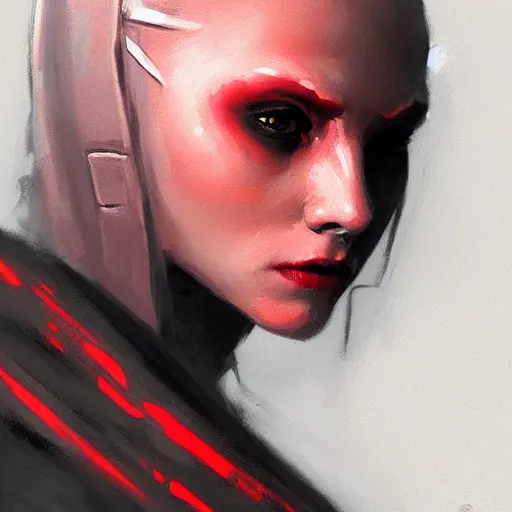 Image similar to portrait of a woman by greg rutkowski, young sith knight darth talon, red and black skin, star wars expanded universe, wearing black robes, she is about 2 0 years old, highly detailed portrait, digital painting, artstation, concept art, smooth, sharp foccus ilustration, artstation hq