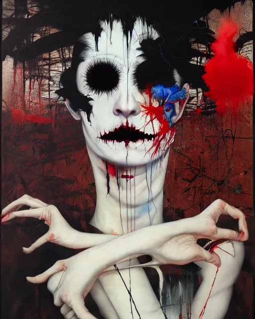 Image similar to i'm the nightmare hauntingly surreal, gothic, rich deep colours, painted by francis bacon, adrian ghenie, james jean and petra cortright, part by gerhard richter, part by takato yamamoto. 8 k masterpiece.