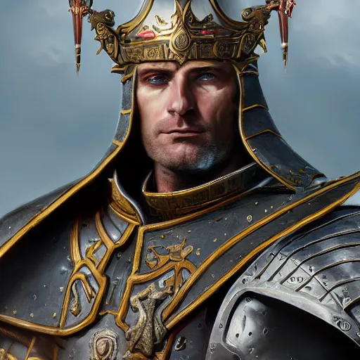 Image similar to close up portrait of emperor karl franz in renaissance armor, by cedric peyravernay and feng zhu, highly detailed, excellent composition, cinematic concept art, dramatic lighting, trending on artstation