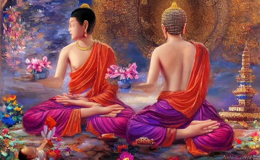 Image similar to The mystical awakening of Buddha. By Konstantin Razumov, highly detailded