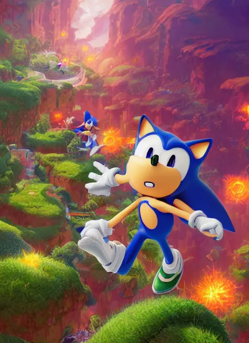 Download Sonic the Hedgehog Fan Art: A Colorful Dreamworld Wallpaper