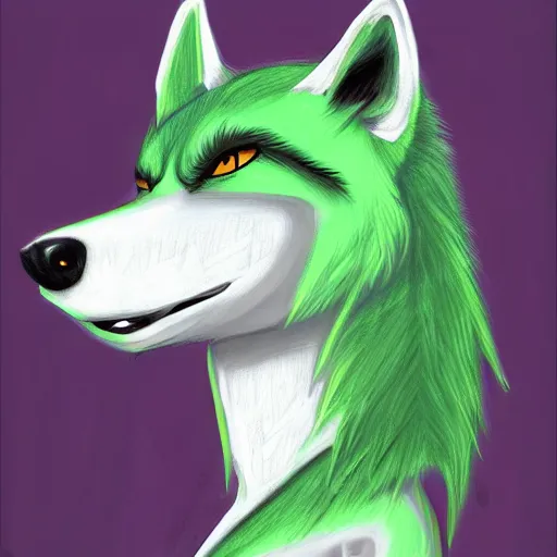 Image similar to Beautiful digital painting of an anthro anthropomorphic pastel-green wolf, Punk outfit.