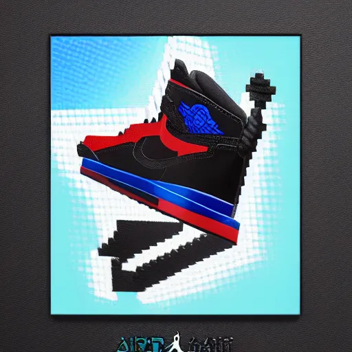 Image similar to air jordan sneaker, pixelated, mindcraft, artstation, 3 d render,