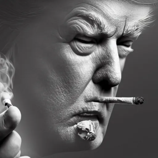 Image similar to a high detail photo of donald trump smoking a cigarrette, subject= donald trump, subject detail: extremly detailed, subject action: smoking a cigar, photorealism, dramatic lighting, award winning photograph, trending on artstation