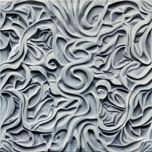 Prompt: fine details, serpentine maze, fractal swirls, twisty, carved soapstone relief paneling white and pale blue