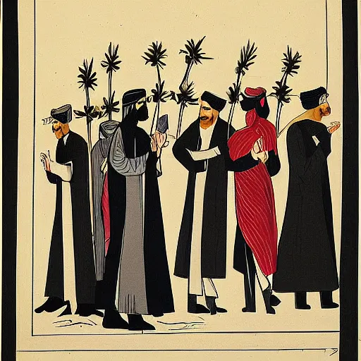 Image similar to Walk in a funeral procession, not in a marriage, arab, caricature
