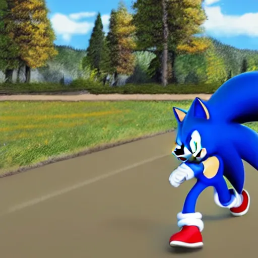 Image similar to sonic walking his dog