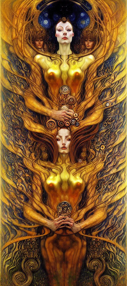 Image similar to Divine Chaos Engine by Karol Bak, Jean Delville, William Blake, Gustav Klimt, and Vincent Van Gogh, symbolist, visionary