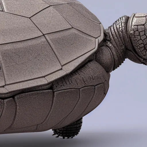 Image similar to A robot turtle, 3d render, unreal engine, 8k render, uncropped, from a slight distance, 30mm lens, full-view, complete body