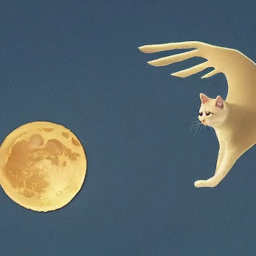 Prompt: 'a cat with two wings flying the sky with the moon