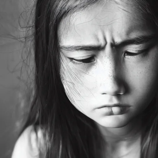 Image similar to detailed photo of a young girl around 2 0 yo, looking into the camera, looking depressed.