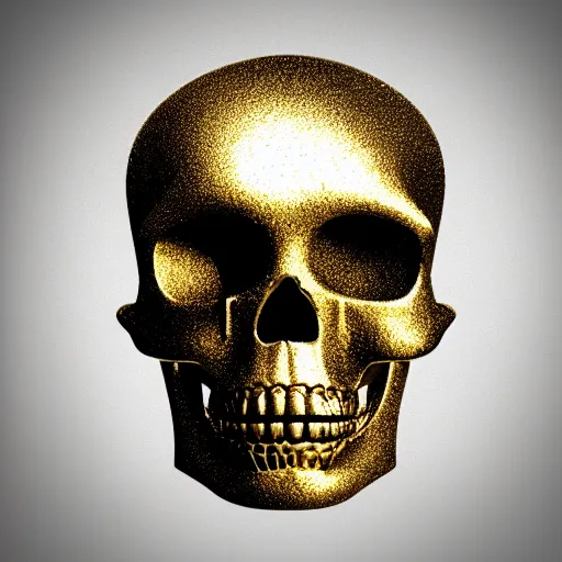Image similar to the gold particles form a human skull on a black background, adobe aftereffects