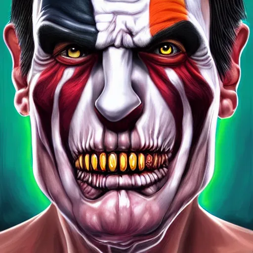 Image similar to a realistic digital painting portrait of bolsonaro as a zombie clown by artgerm