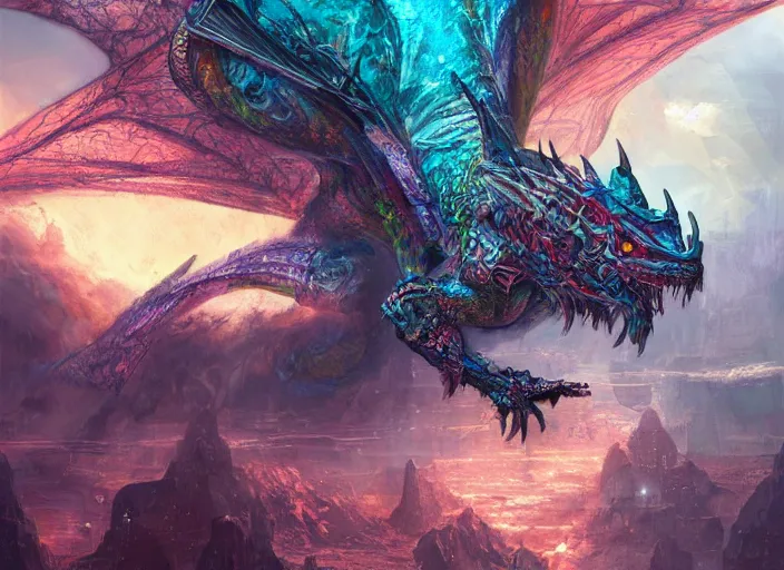 Prompt: detailed concept art illustration colorful pastel painting of a sci-fi dragon in full intricate detail, ultra detailed, digital art, octane render, 4K, dystopian, micro details