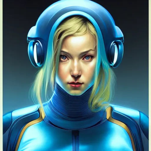 Prompt: head and shoulders portrait of Zero Suit Samus, semi realistic, digital illustration, fantasy, medium shot, intricate, elegant, highly detailed, digital painting, volumetric light, artstation, concept art, smooth, sharp focus, art by Sachin Teng and Gil Elvgren and Greg Manchess and Alphonse Mucha