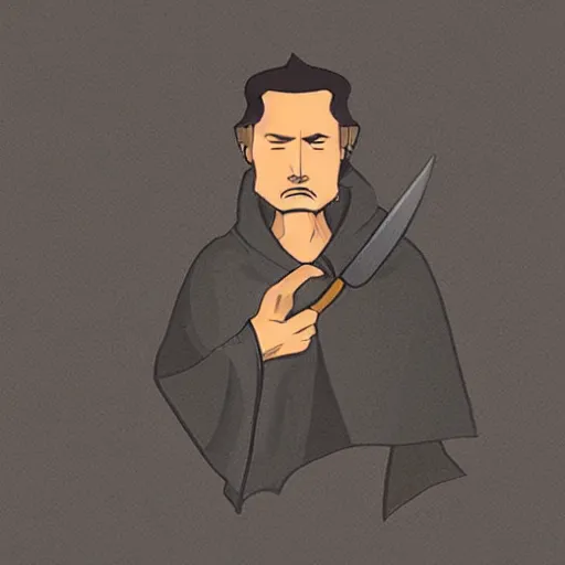 Image similar to a sticker illustration of a man in a grey cloak holding a katana