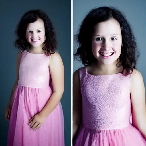 Image similar to identical image but the girl in the photo should be in a pink dress, professional studio lighting