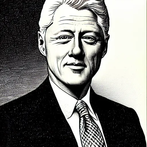 Prompt: franklin booth illustration of bill clinton