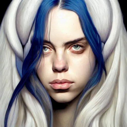 Prompt: Billie Eilish, by Mark Brooks, by Donato Giancola, by Olivia De Berardinis, very very very very very very beautiful, glowing hair, angel