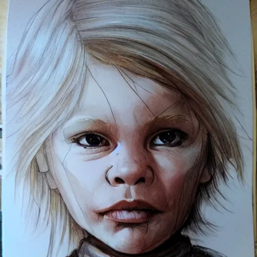 Image similar to Charlie McGee from the movie Firestarter, highly detailed, portait, character art by Fiona Staples.