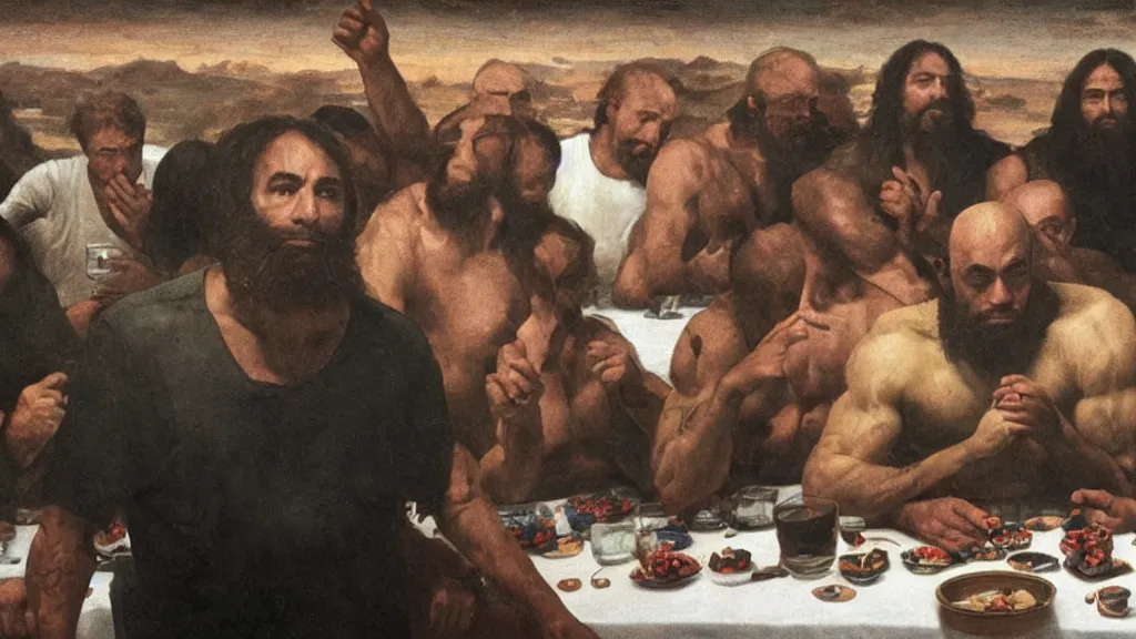 Image similar to joe rogan at the last supper