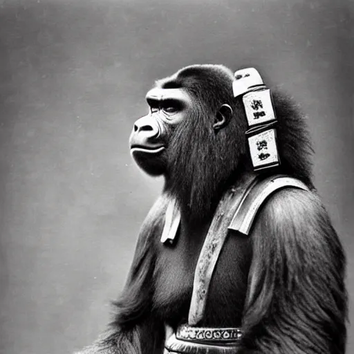 Prompt: “gorilla in full samurai outfit, 1900’s photo”